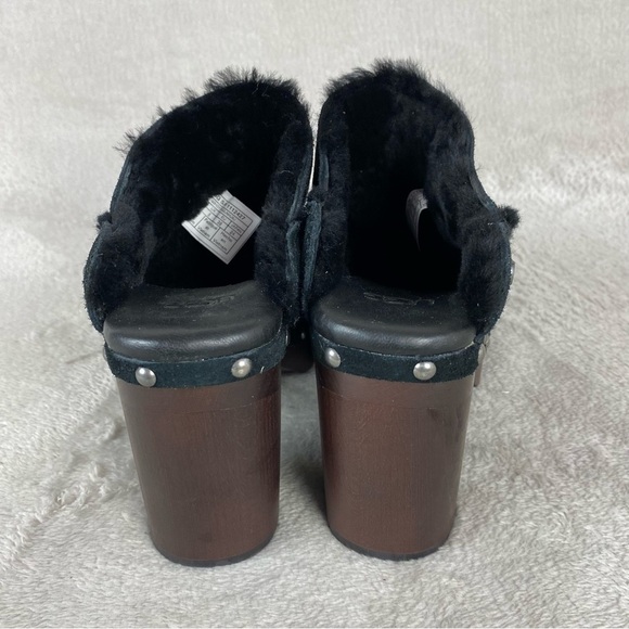 UGG Aubriana Mule Women's Heel Boots 7 Black Suede Sheepskin Lined Studded NEW - Picture 7 of 8